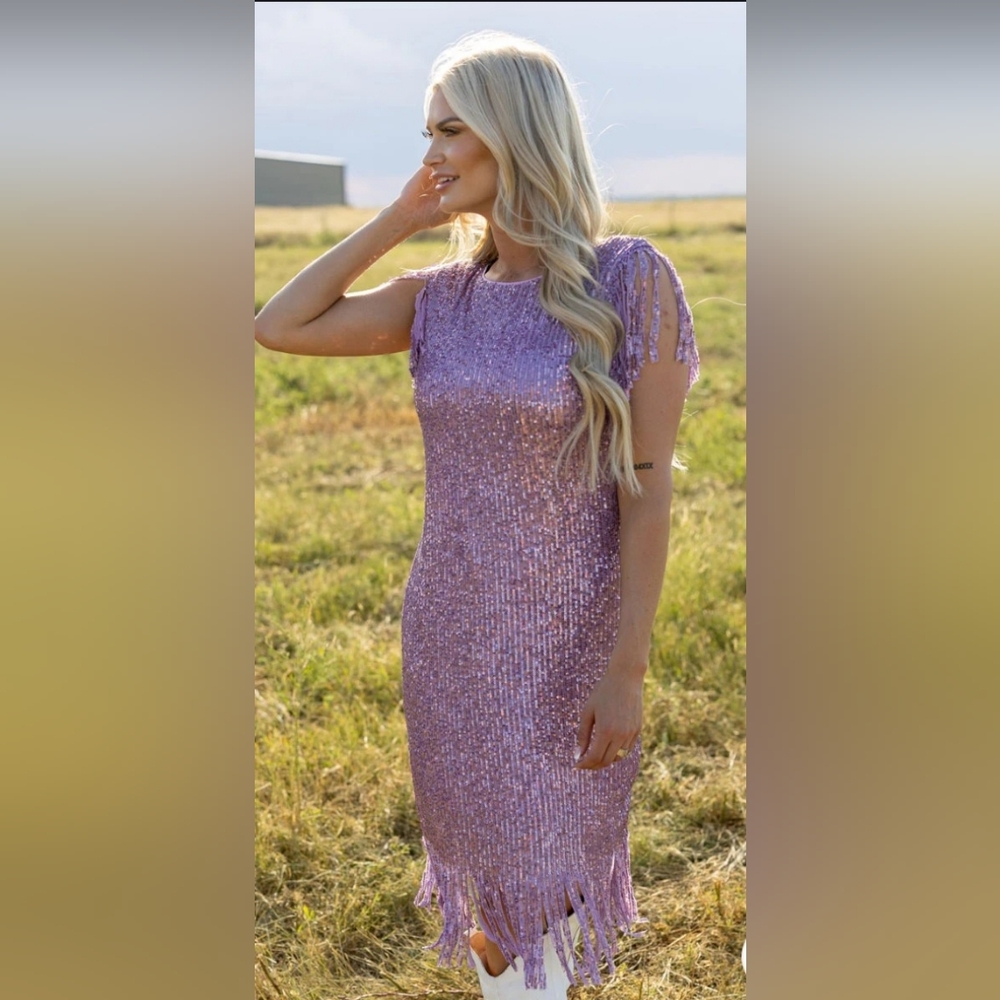 Lilac Sequin Fringe Dress